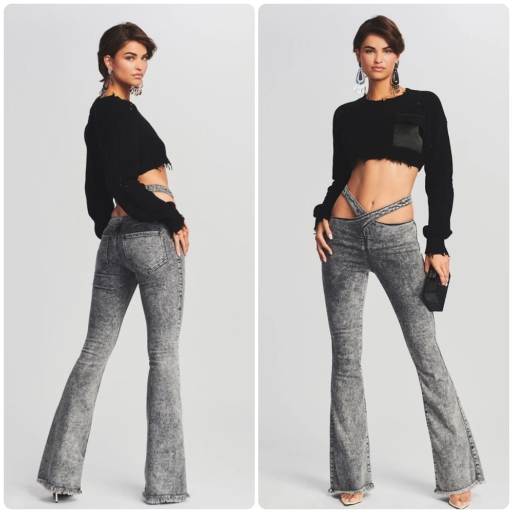 New! SER.O.YA Sloane Low Rise Wrap Waist Flare Jeans in Smoke Black🩶 sz 24 NWT!
